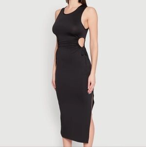Ambiance black sleeveless drawstring side cut out midi dress